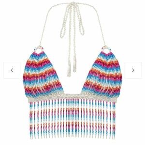 NWT My Beachy side Sorbet Multi Shimmer Hand-Crochet beaded halter Top - medium